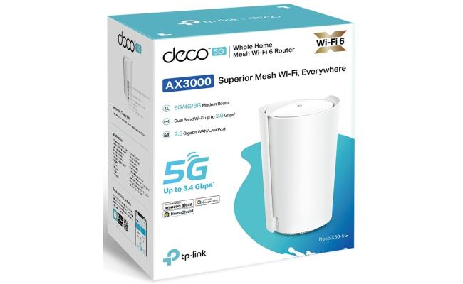 TP-Link Deco X50-5G AX3000Mbps Whole Home Wi-Fi 6 5G Router With Sim Slot, 5G/4G+Cat 6 Mesh WiFi Router, 2.5G Port For Ultra-Fast Speed, 230 m2 Seamless Coverage, Works with Alexa, HomeShield